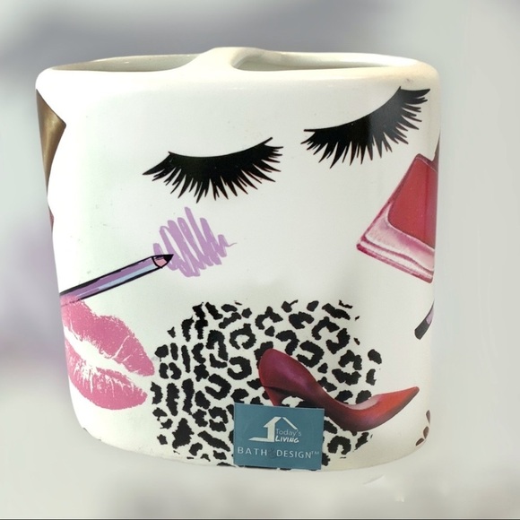 Fashion Girl Boss Toothbrush Holder Ceramic Bath Accessory Makeup Animal Print - Picture 2 of 9